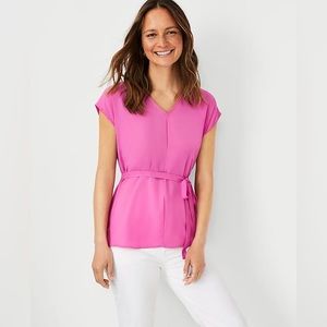 Ann Taylor belted tie waist mixed media top